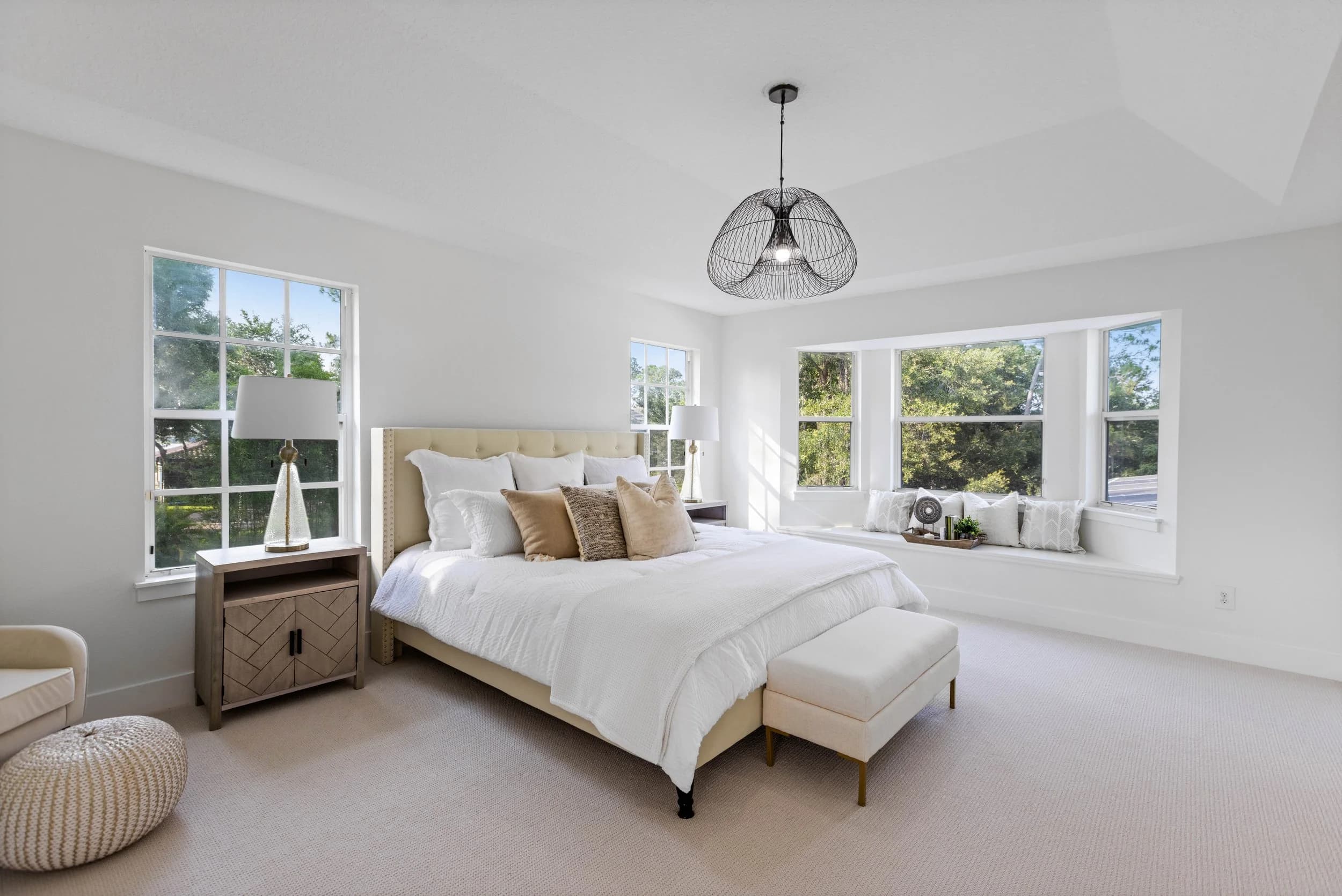 Primary bedroom, bay windows